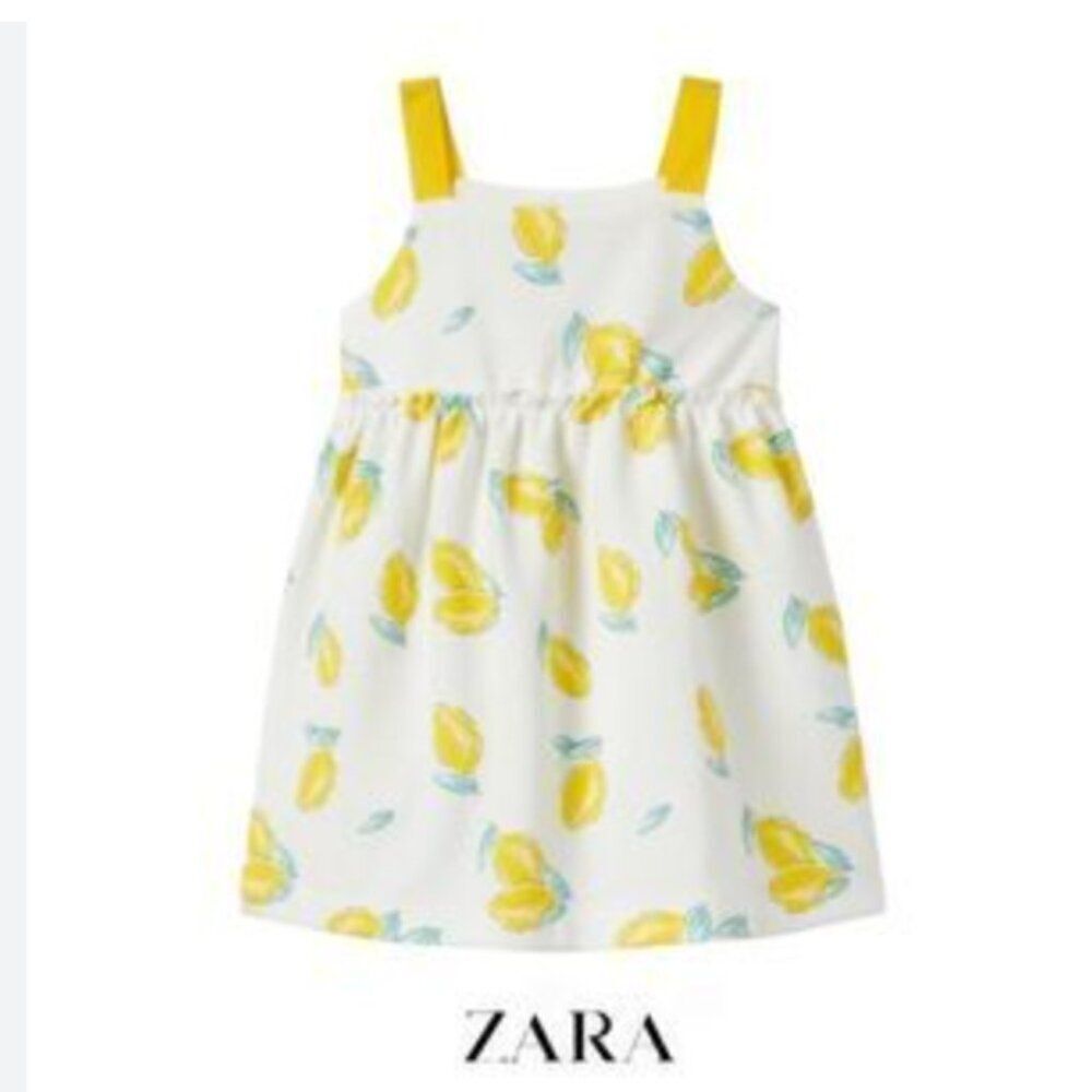 Zara White sundress with yellow lemon print size 3-4 years EUC
